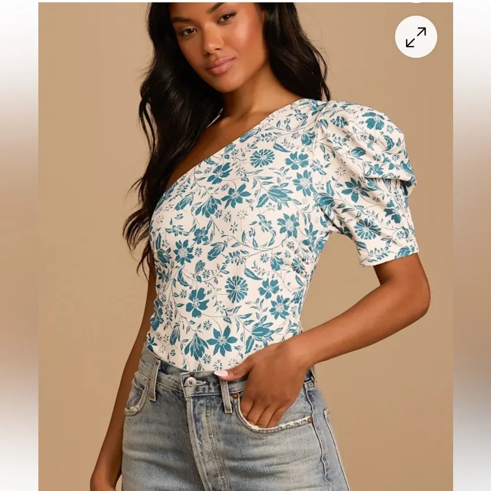 NWT Free People Somethin' Bout You floral one-shoulder bodysuit Size L